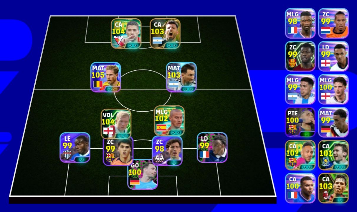 Conta Efootball Iniciante com De Bruyne Show Time, Suarez e Aguero Blitz