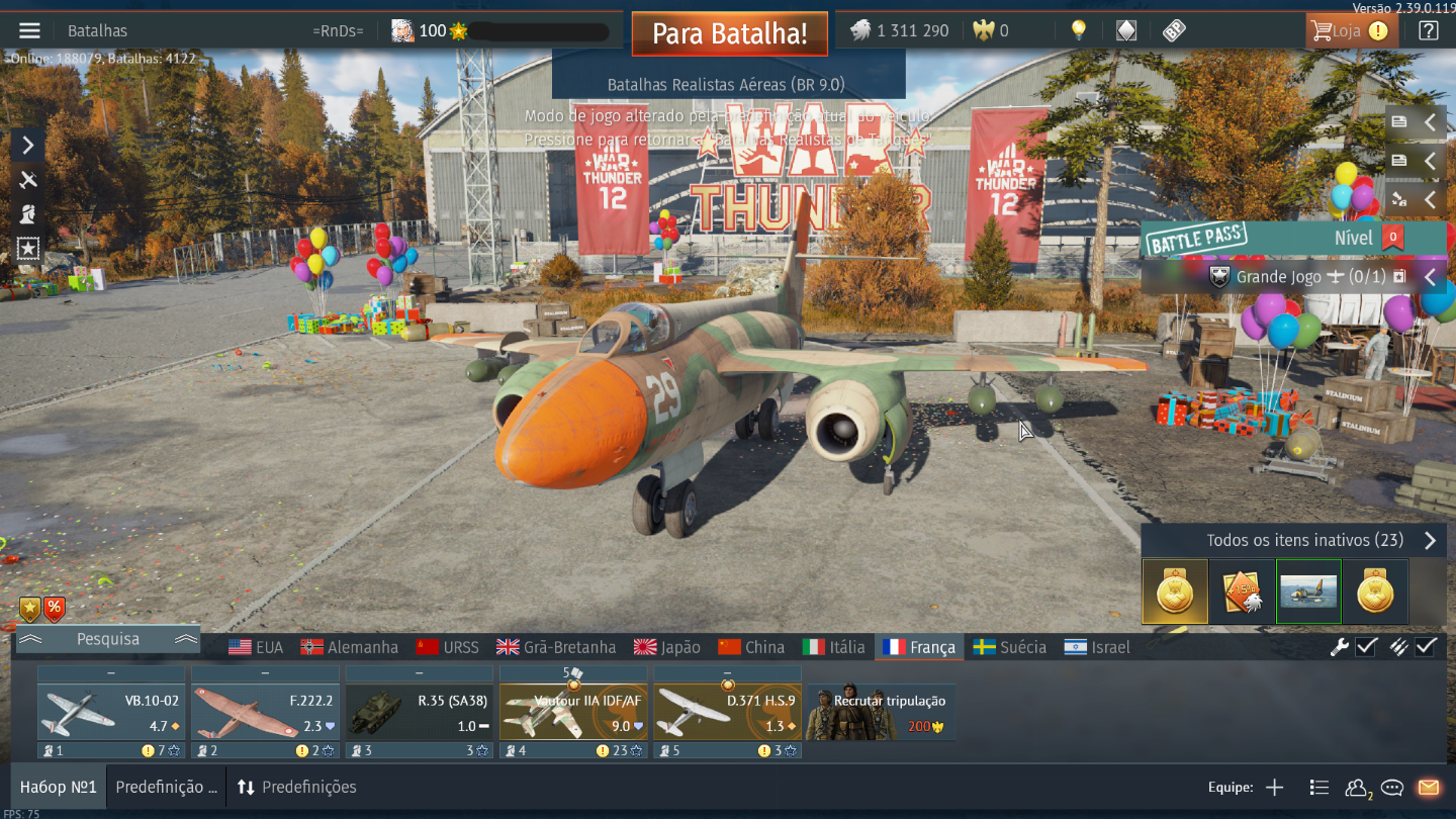 CONTA WAR THUNDER LVL 100 COM DIVERSOS VEICULOS RAROS INCLUINDO O OBJECT 279