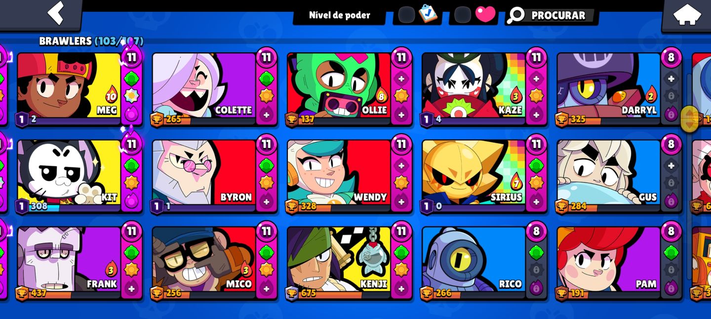 Possui 103 brawlers, mais de 250 skins, 30 brawlers full, Full acesso!!