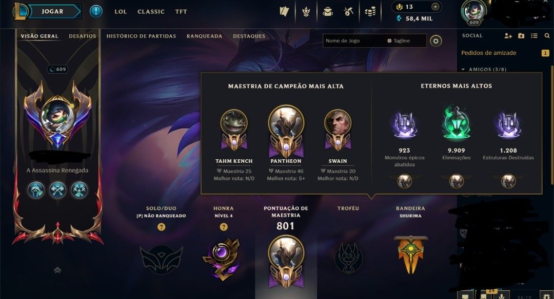 Conta RARA de lol desde 2015 com 251 skins e todas as ultimate