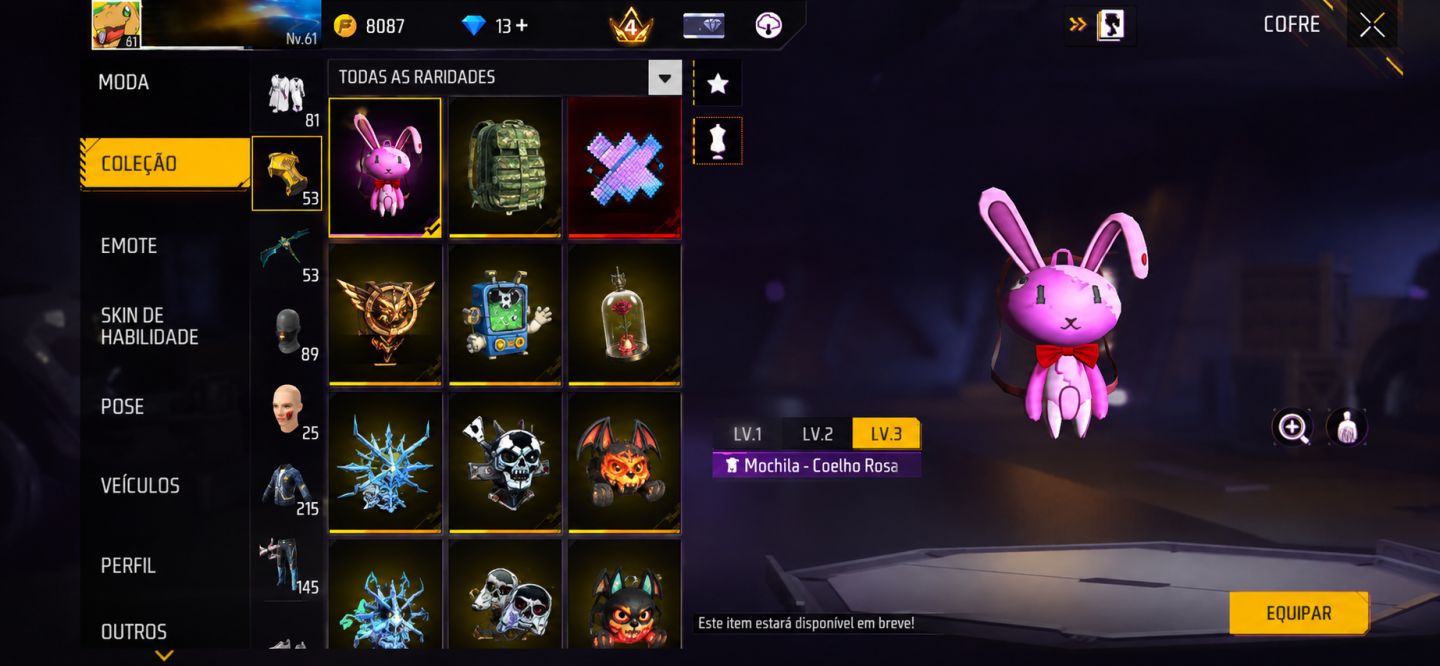 CONTA FF LV61 | ANGELICAL MASC | COLLABS RARAS COELHO ROSA LV3 | 39 EMOTES |RARA