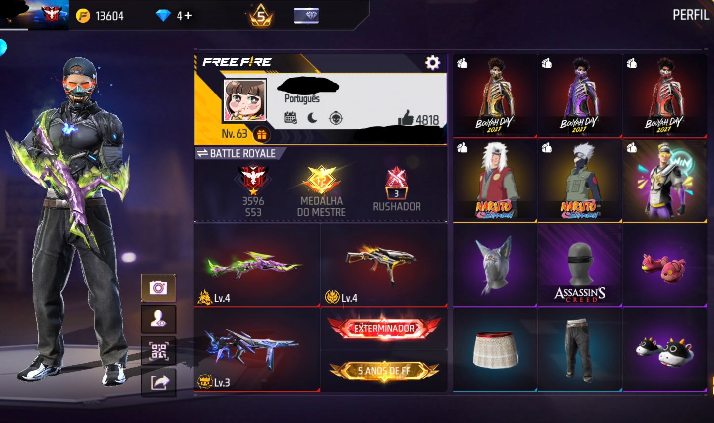 CONTA PRIME 5 GEMADINHA EVOLUTIVAS, ENTRADA BASTANTE SKINS FEMININA + 300 PEITAS