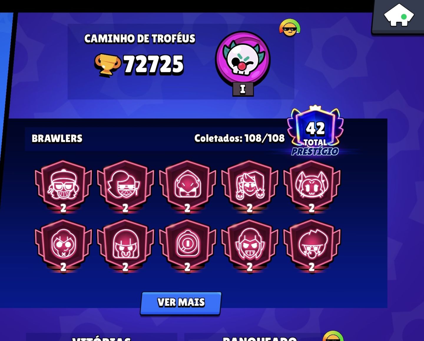CONTA BRAWL STARS COM 72k troféus - todos os Brawlers (incluindo o novo brawler)