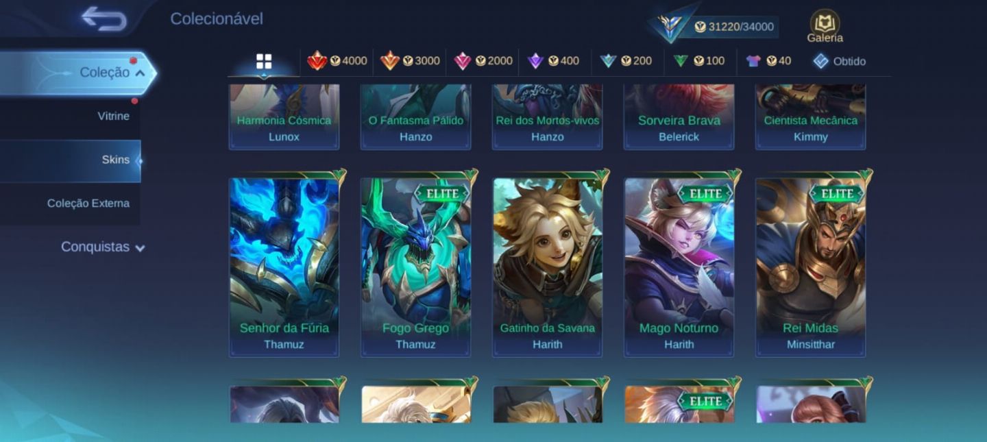 Conta NÍVEL COLECIONADOR MLBB - MOBILE LEGENDS