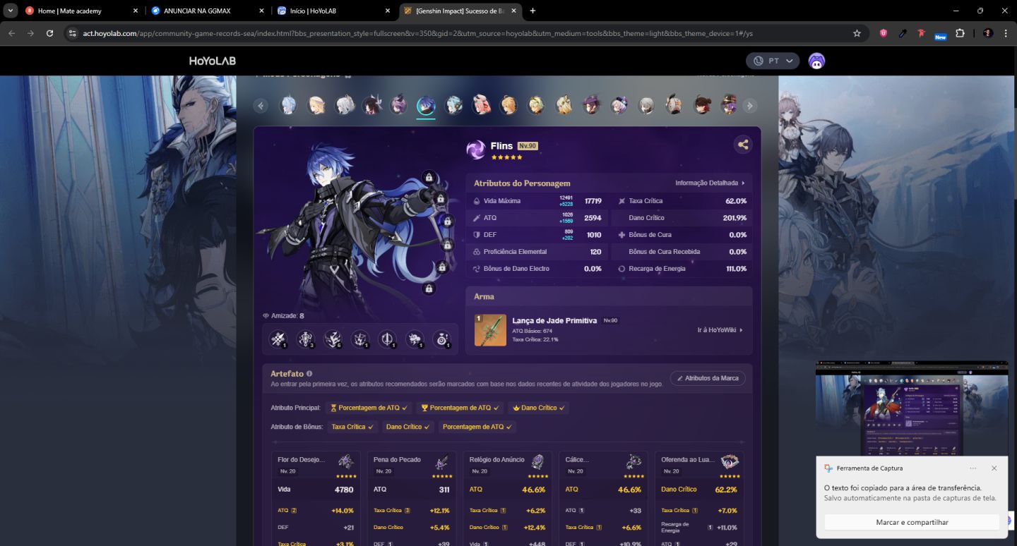 Conta AR58 time premium da Varesa e Flins mais personagens T5