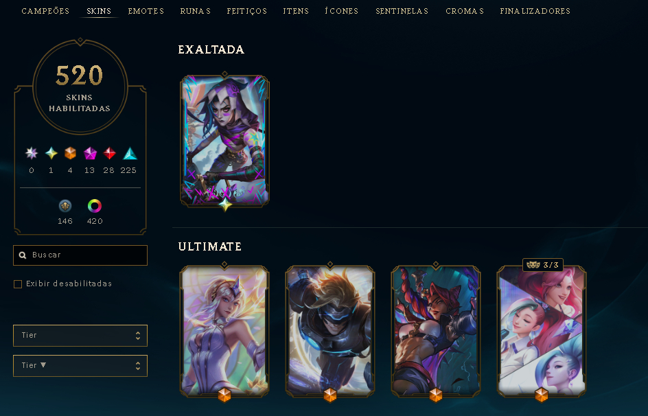CONTA LOL 520SKINS - JINX FRAG, YAS BRANCO, CROMAS DE GM + 226 mitic essencias