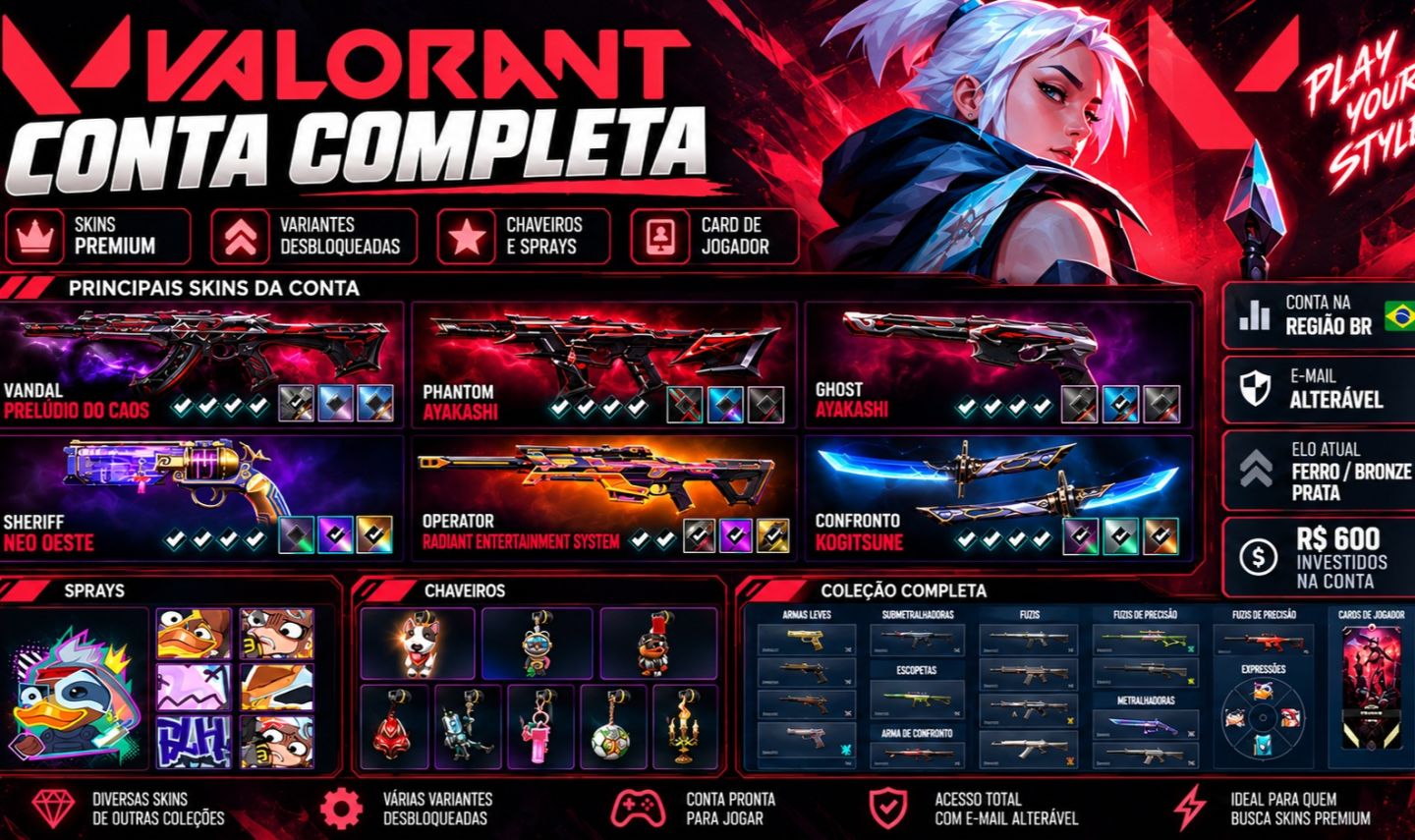 CONTA VALORANT FULL ACESSO - DIVERSAS SKINS