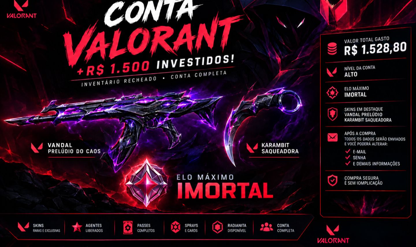 CONTA VALORANT PREMIUM | R$1.528 GASTOS EM SKINS Full Acesso