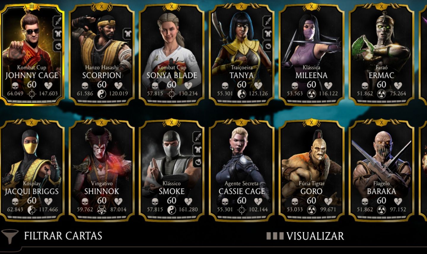 Conta mortal Kombat com vários ouros de desafio no X