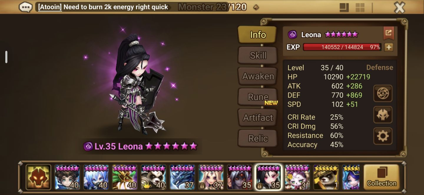 Conta starter summoners war com 3 ld 5 estrelas (Tian Lang, Leona, Groa)