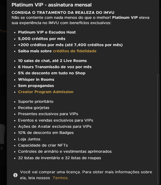 VIP PLATINA IMVU (1 MES)