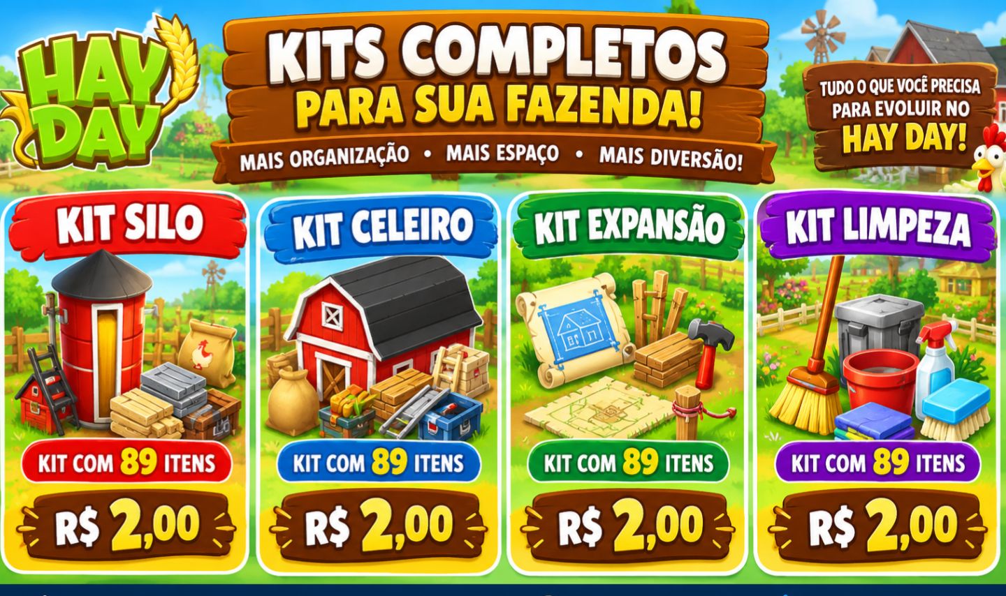 HAY DAY - KITS DE UPGRADE 89 ITENS - CELEIRO / SILO / EXPANSÃO