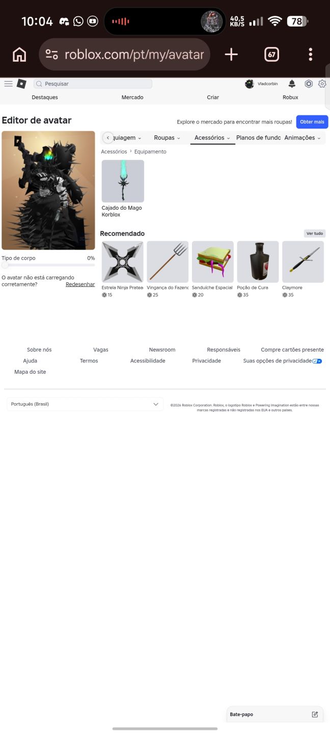 Conta de roblox com mais de 80k de robux gasto com coroa 8 bits e korblox