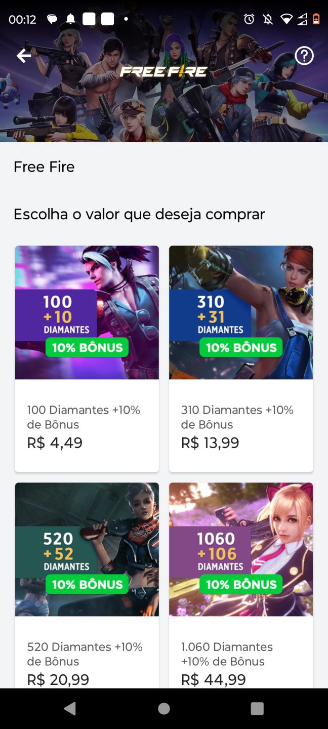 Gift card Free fire 110 diamantes e bônus surpresa