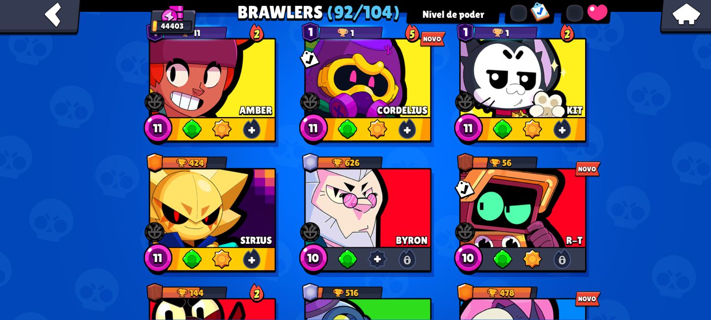 Brawl stars. 44k de troféus 92/104 brawlers 34 nível máximo. Pra sair logo