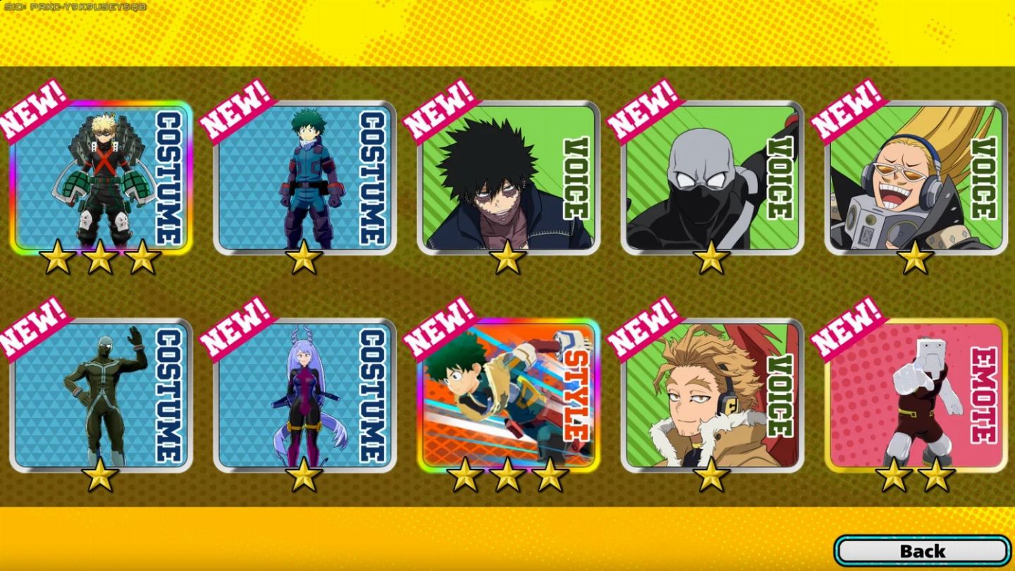 My Hero Ultra Rumble - Steam - Opçoes com Personagem/Estilo Alternativo/Skins