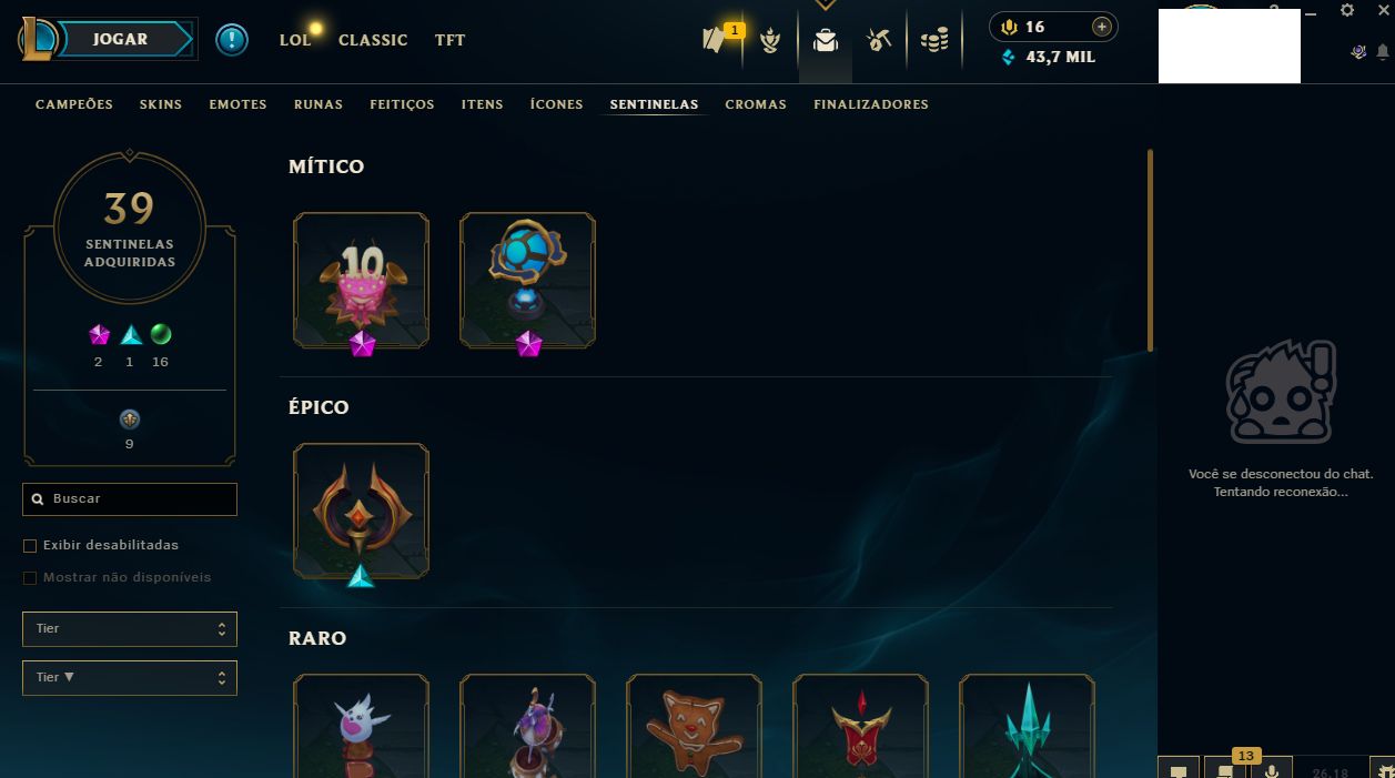 CONTA LOL + TFT + VALORANT (SKINS MITICAS/LENDÁRIAS/LIMITADAS)