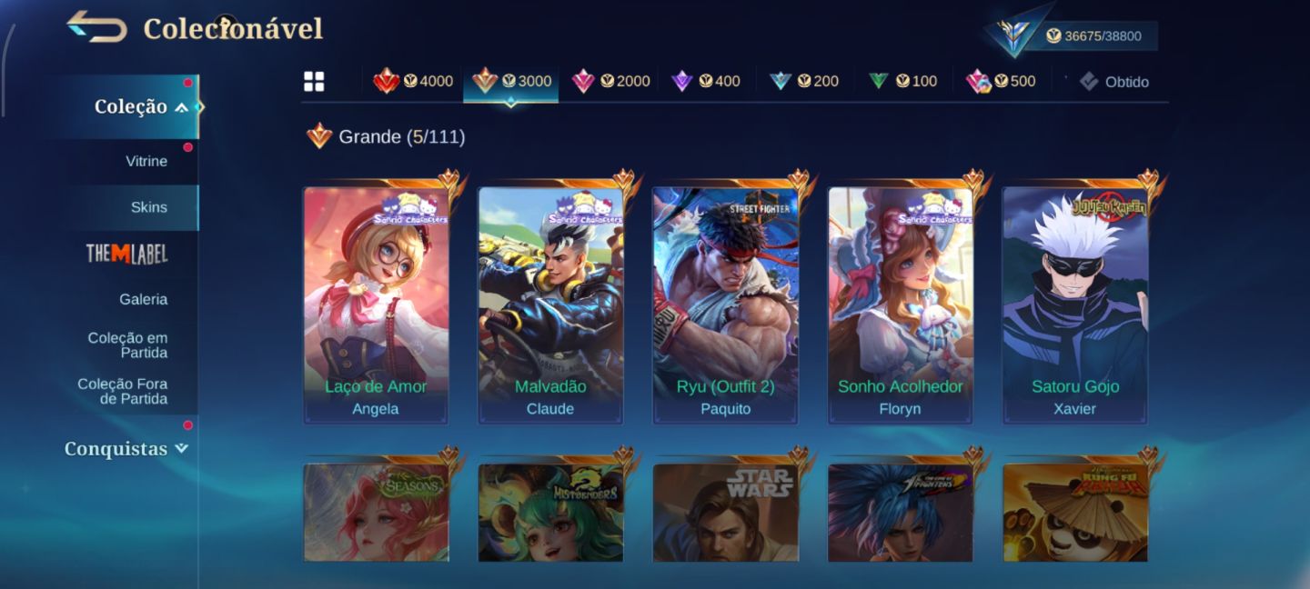 CONTA MOBILE LEGENDS 406 DIMAS SANRIO STREET FIGHTER E JUJUTSU [negócio preço]