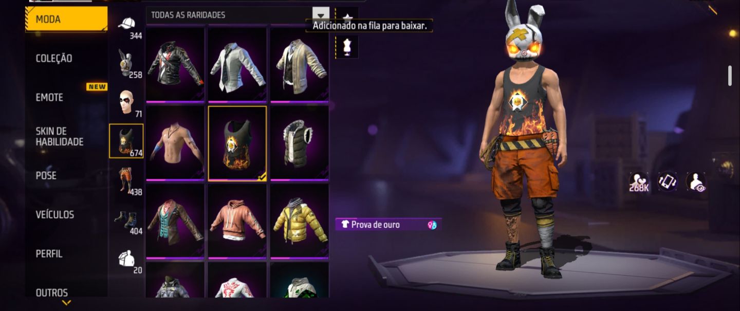 Conta de Free Fire com ID raro e várias skins raras