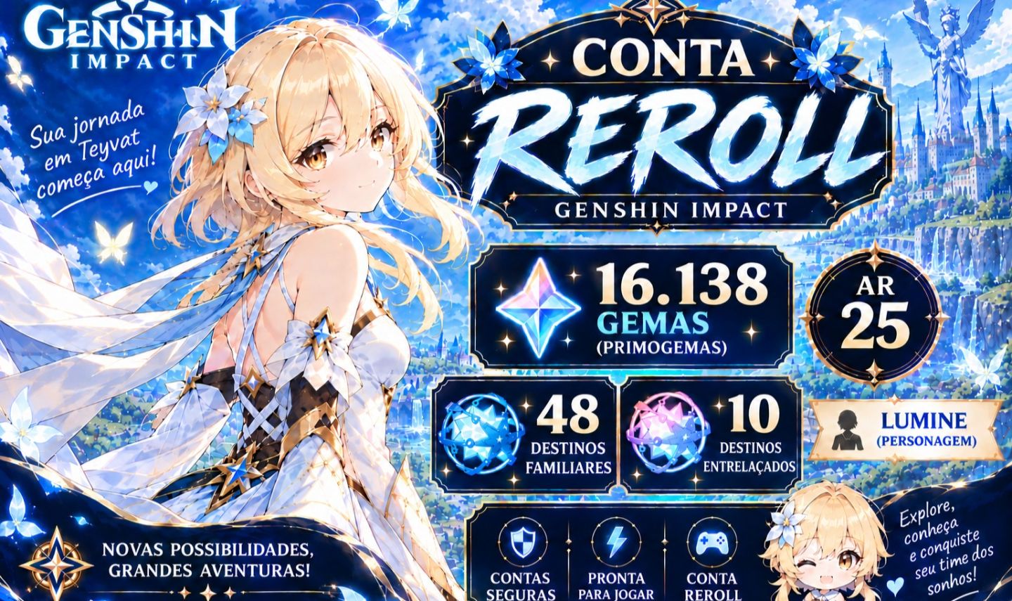 Conta Genshin Impact América Ar25 + 16.138 Primogems + 150 Pulls