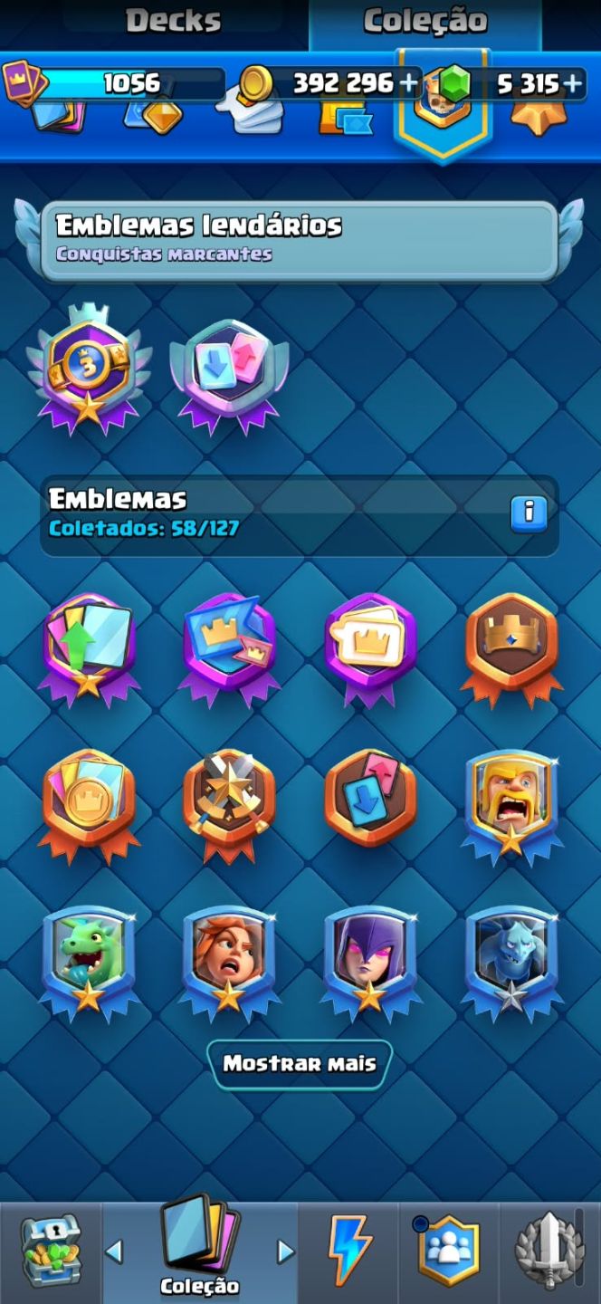 5.900 Troféus | 400k Ouro | 5.300 Gemas | 109/123 Cartas