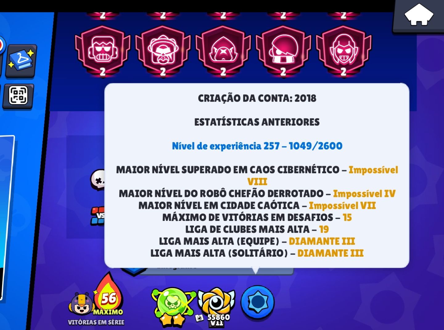 (50% OFF)Brawl Stars FULL | 130K Troféus + 773 Skins (2Frank Rei) + Fama Alien 2