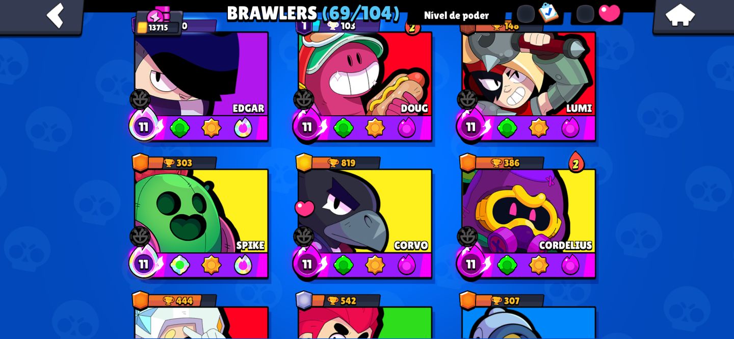 Conta de braw star com diversas skins e personagem