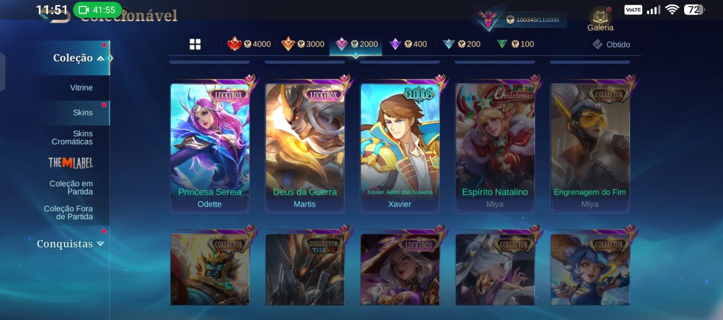 Conta Mlbb 279 skins, 5 skins kof 1 legend