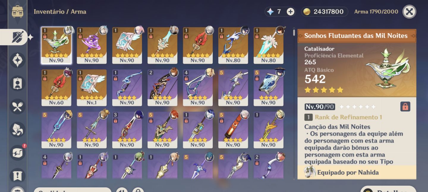 CONTA GENSHIN AR60 QUASE END GAME COM VARIOS PERSONAGENS METAS E ARMAS T5