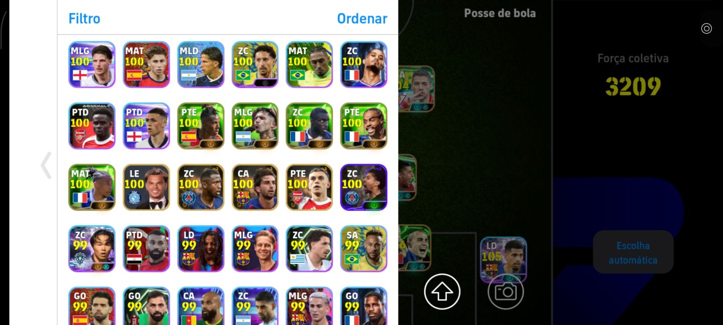 CONTA eFOOTBALL MOBILE TOP | FORÇA 3211 | MESSI 104 | NEYMAR 104 | PUYOL 107