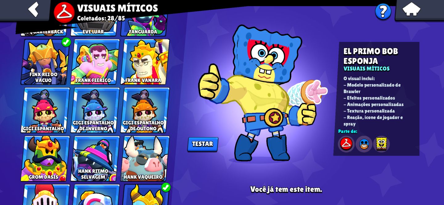 Conta de Braw Stars mestre com muitas skins lendárias e miticas