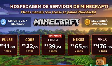 Hospedagem de Servidor Minecraft Gerencie Você Mesmo, Acesso de 30 dias!