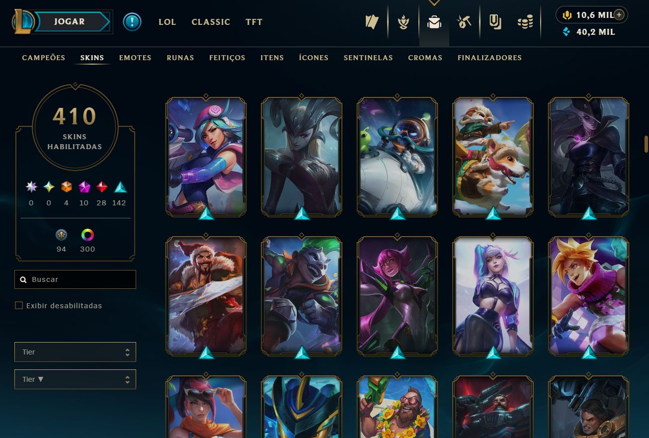 Lvl 534 | 410 skins | 10,662 RP | 210 EM | Bordas e muito mais