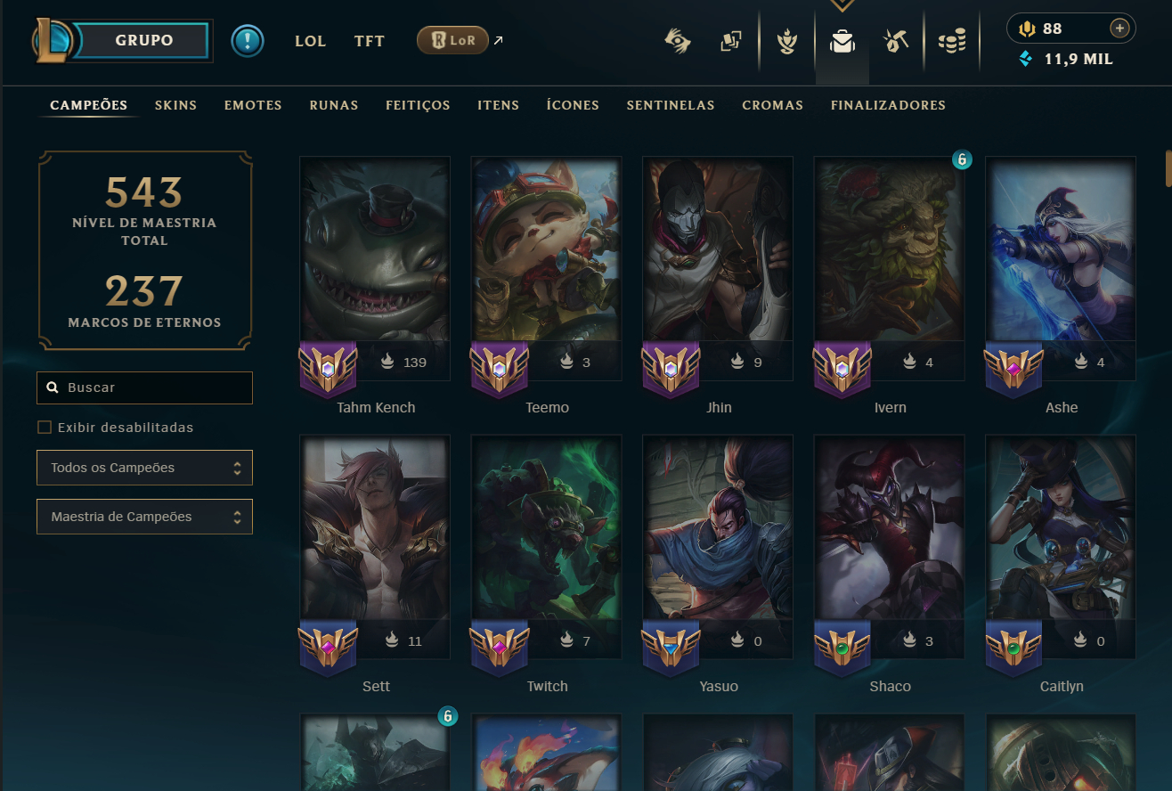 Conta Full Acesso LoL - 168 CH | 122 SKINS | HONRA 5 | TFT SKINS | 443K TK