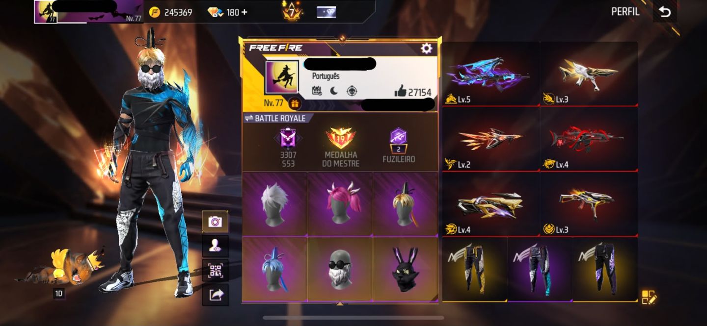Conta free fire gemada com 8 evolutivas, 5 entradas, 4 angelicais, prime level 7