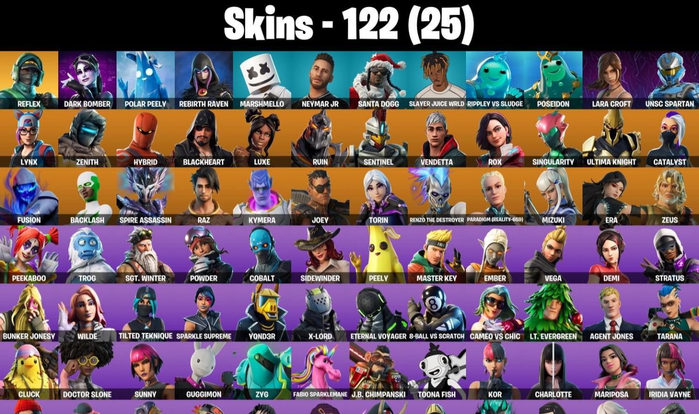 CONTA FORTNITE TRYHARD COM REFLEX, 1.550 VBUCKS E 122 SKINS - ENTREGA AUTOMÁTICA