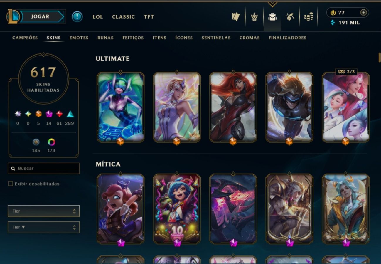 CONTA LOL BR 617 SKINS PLATINA III COM DADOS QUASE 200K DE EA PREÇO NEGOCIÁVEL