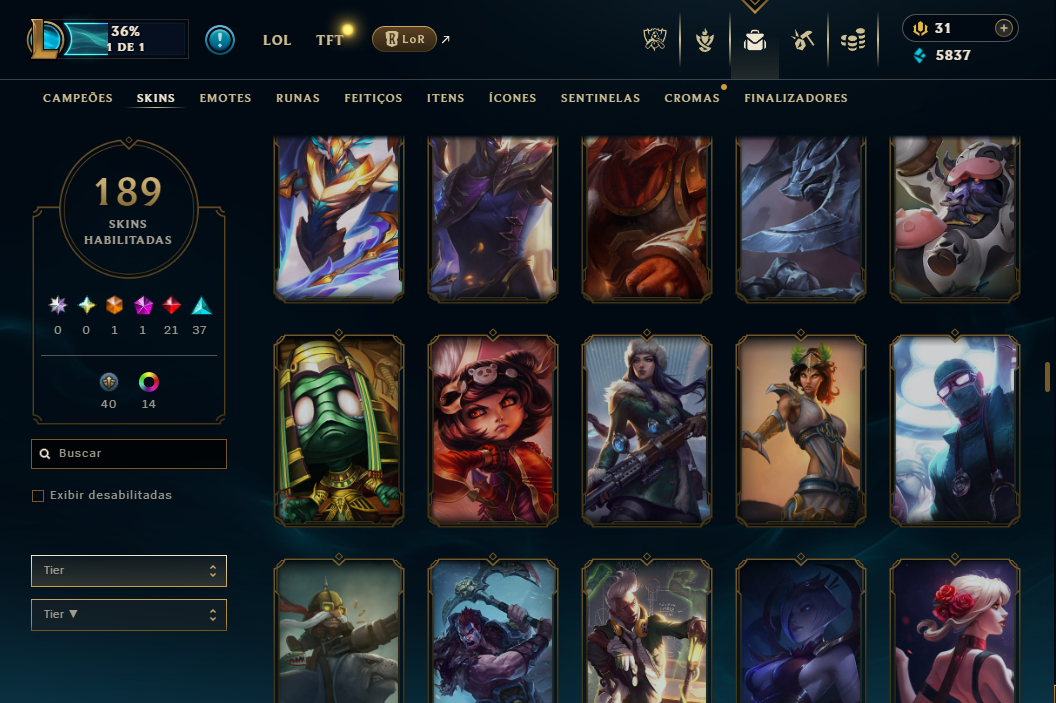 Conta LOL sem jogar rank desde 2020. Várias skins e campeões habilitados