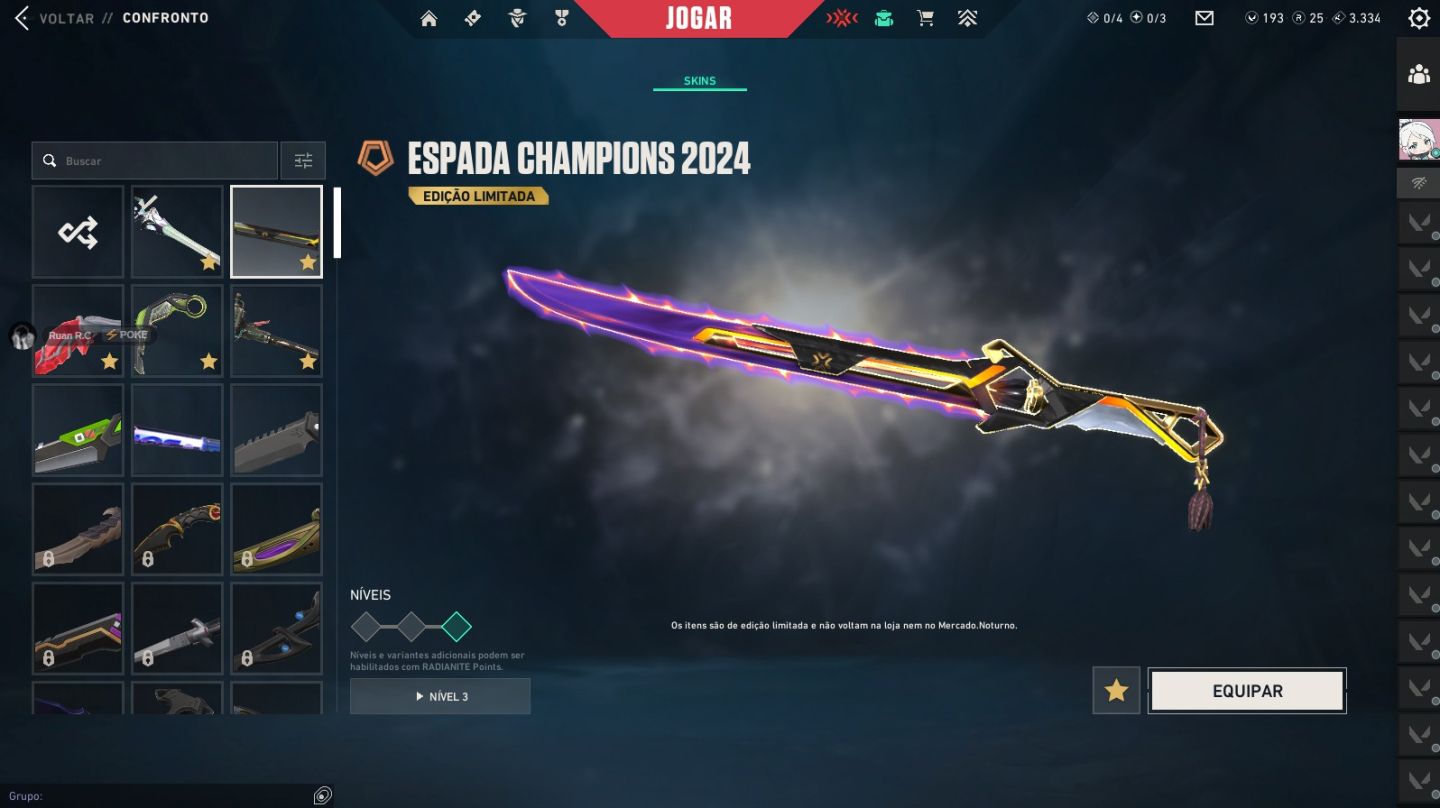 Conta VALORANT | 10 Skins + CHAMPIONS 2024 Rara | Asc 1