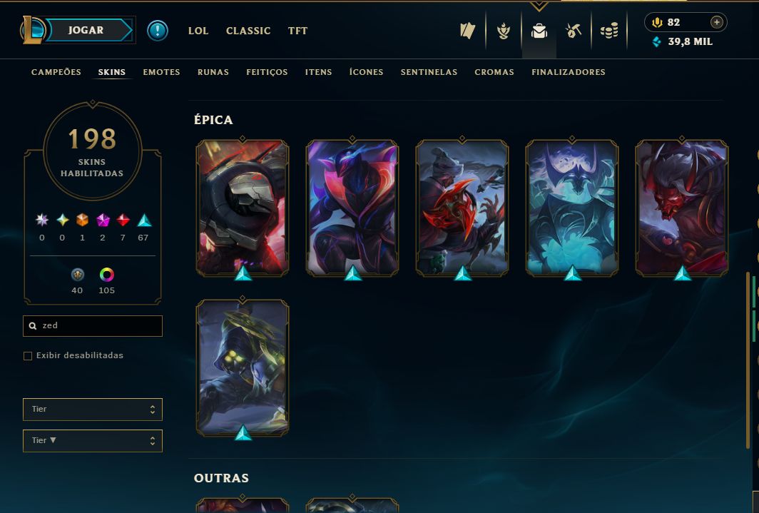 Conta LOL, full champs, lvl 398, 198 skins - Quase todas Skins e Cromas do Zed
