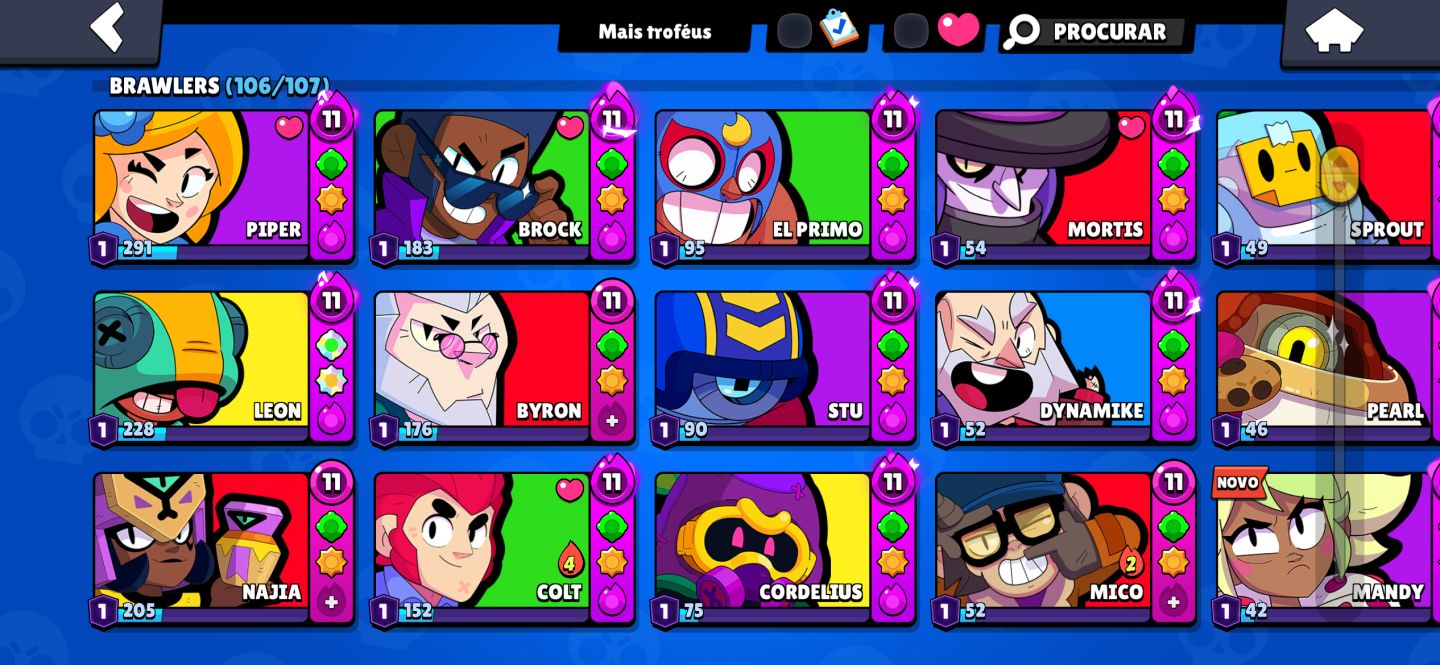 Conta antiga brawl stars| Skins raras| 93Ktroféus | 12 brawl pas plus| 106 brwl