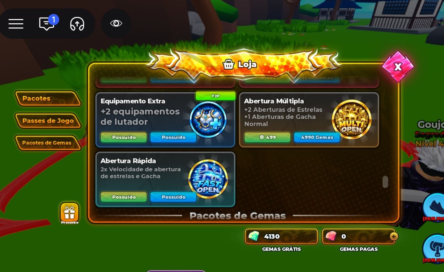 CONTA ANIME LEGACY | 2x GOJO SECRETO | NÍVEL 90 + 1.45T YEN | VEXETA + PASS