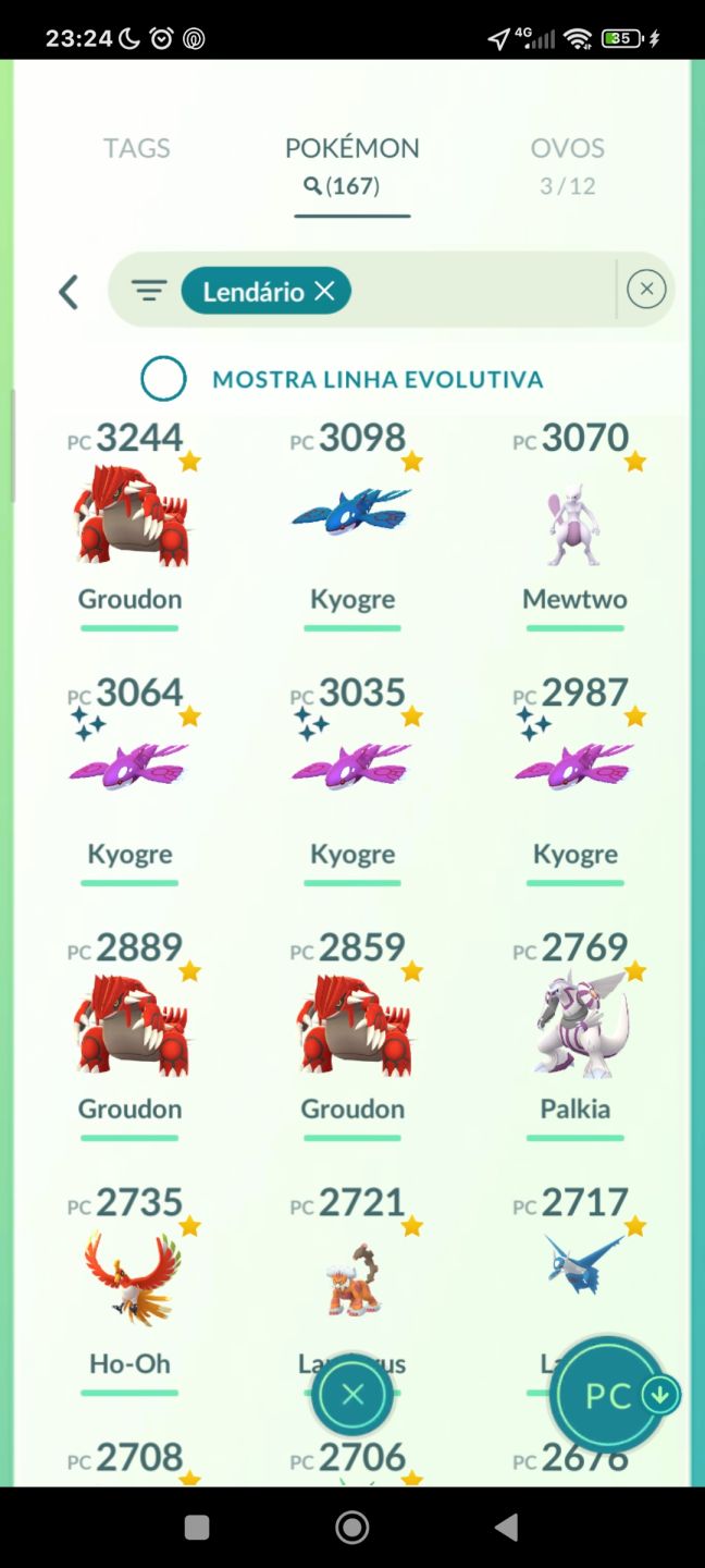 Conta Pokémon Go de 2022, Nível 58, 167 Lendários, 157 Brilhantes