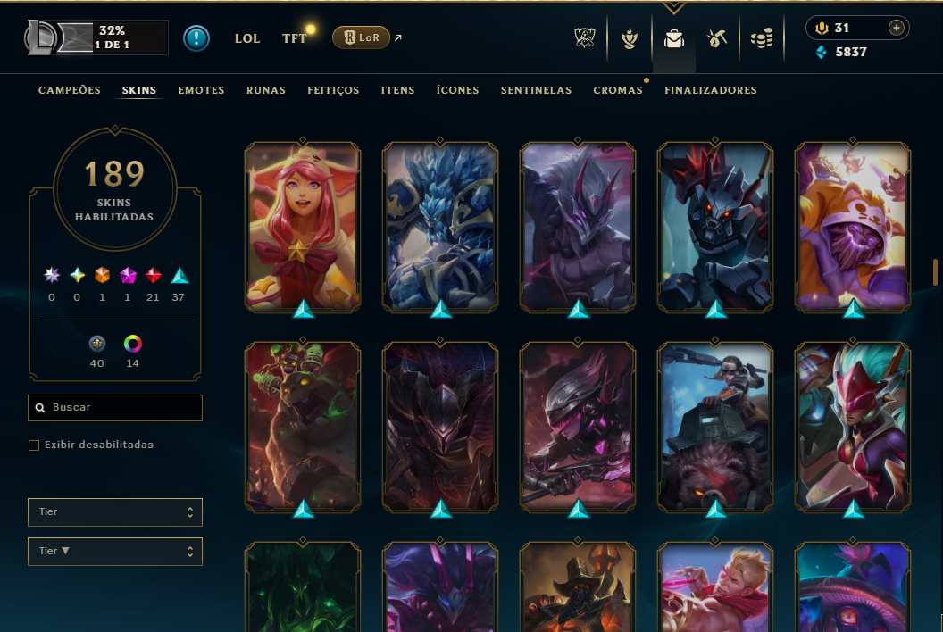 Conta LOL sem jogar rank desde 2020. Várias skins e campeões habilitados