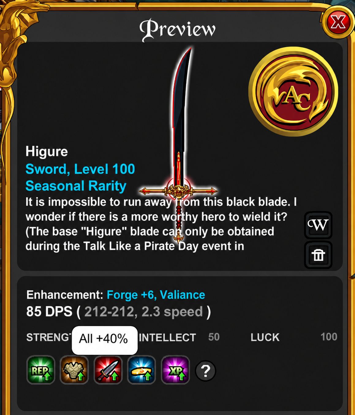 CONTA AQW LVL 100 | ENDGAME | HIGURE 40% ALL | FORGES/ POLLY ROGER 30% TAG