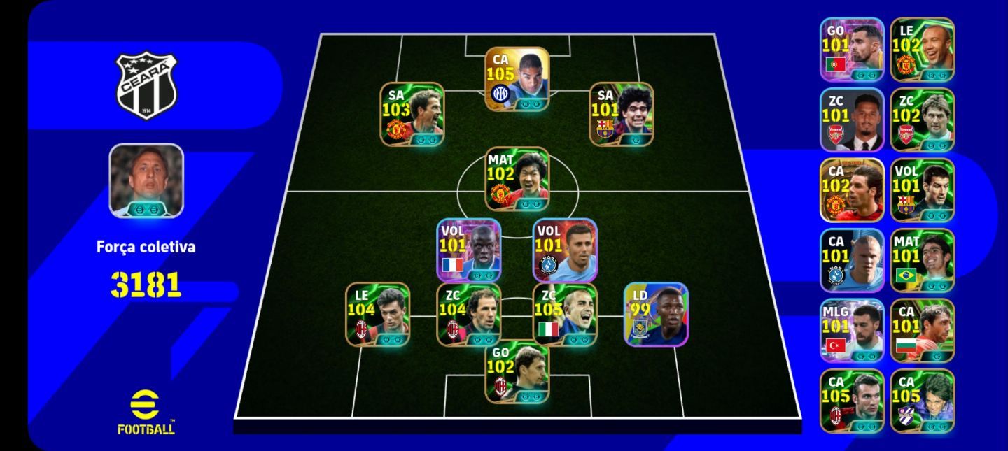 Efootball mobile. 3203 fc - Adriano 107, Cheva e Batigol.