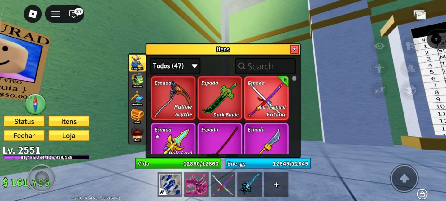 CONTA FOCADA EM BLOX FRUIT COM 4 RAÇAS V3, 3 FRUIT STORAGE E OUTROS GAME PASS