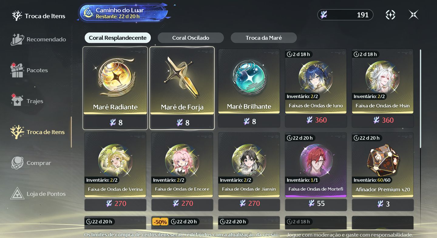 Conta de wuthering waves com varios personagens e armas