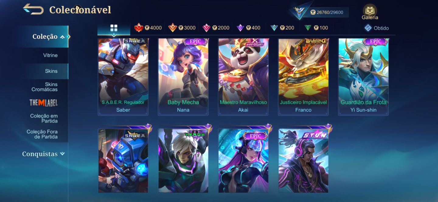 Conta bem evoluída de Mobile Legends Bang Bang (MLBB)