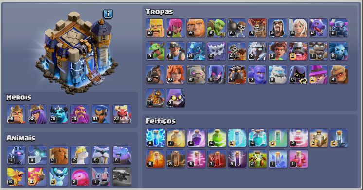 Clash of Clans CV18 muito bem upado - skins raras de heróis TKG